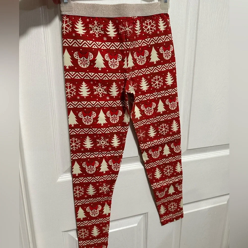 NWOT Disney Christmas, Snowflakes, Trees, Minnie Mouse Leggings, Red & White (M)